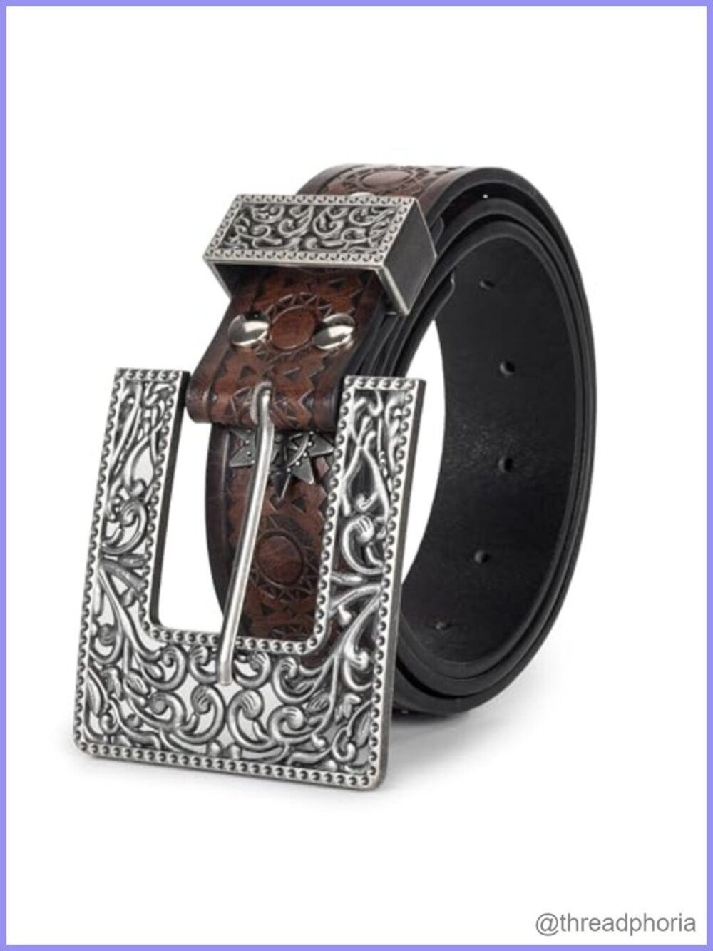 Western Cowgirl Belt PU Leather Silver Buckle Rhinestone Flower Fit 28-38 Waist